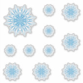 Blauwe, bevroren sneeuwkristalset sticker (Voorkant)