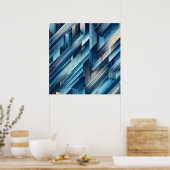 Blauwe Bewegingslijnen Poster (Keuken)