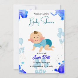 BLAUWE Bewerkbare Baby JONGEN Baby Shower Uitnodig Kaart
