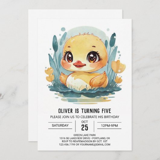 Blauwe bewerkbare eend verjaardag kaart (Voorkant / Achterkant)