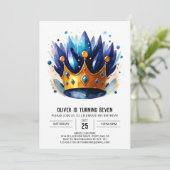 Blauwe bewerkbare Prins Kroon Verjaardag Kaart (Staand voorkant)