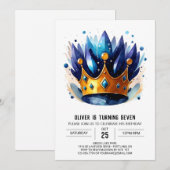 Blauwe bewerkbare Prins Kroon Verjaardag Kaart (Voorkant / Achterkant)