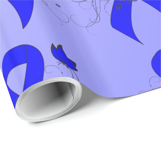 Blauwe bewustmakingslint met vlinder cadeaupapier (Rol Hoek)