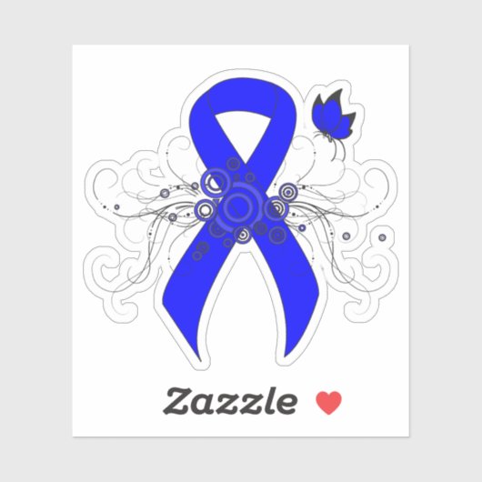 Blauwe bewustmakingslint met vlinder sticker (Vel)