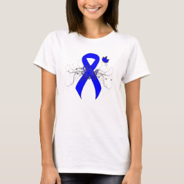 Blauwe bewustmakingslint met vlinder t-shirt