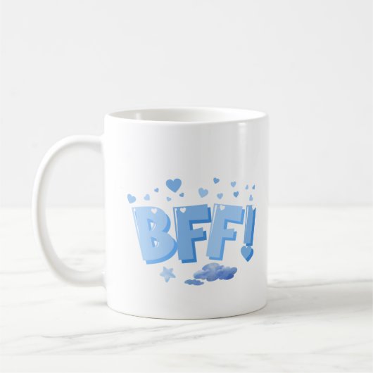 Blauwe BFF-afbeelding met harten en wolken Koffiemok (Links)