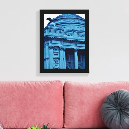 Blauwe bibliotheek canvas afdruk (Insitu (Woonkamer))