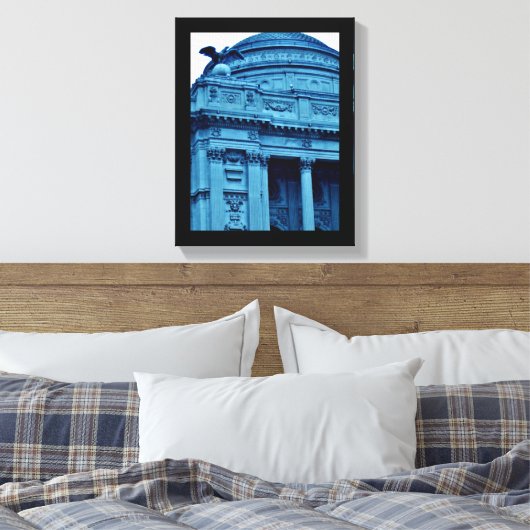 Blauwe bibliotheek canvas afdruk (Insitu (Slaapkamer))