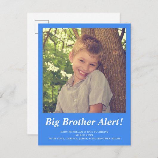 Blauwe Big Brother Foto Zwangerschap Aankondiging (Voorkant / Achterkant)