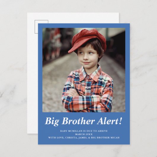Blauwe Big Brother Foto Zwangerschap Aankondiging (Voorkant / Achterkant)