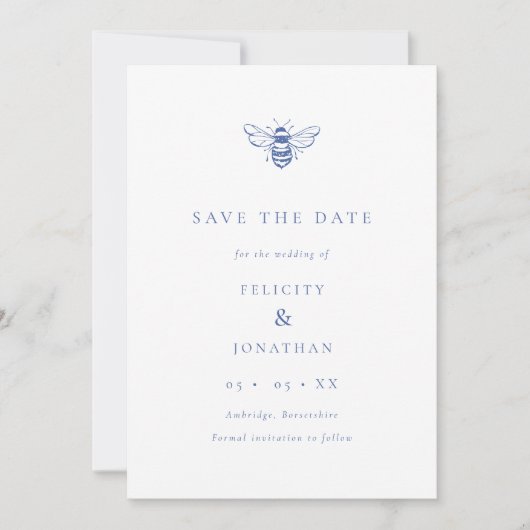 Blauwe bij foto bruiloft save the date (Voorkant)