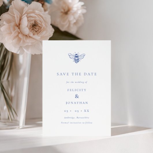 Blauwe bij foto bruiloft save the date