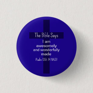 Blauwe Bijbelbevestiging Aanmoediging Christelijk Ronde Button 3,2 Cm