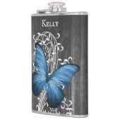 Blauwe bijtende vlinder - maatkolf heupfles (Links)