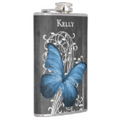 Blauwe bijtende vlinder - maatkolf heupfles (Rechts)