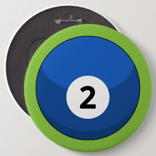 Blauwe biljartbal nummer twee ronde button 6,0 cm