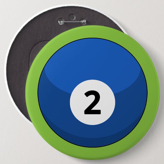 Blauwe biljartbal nummer twee ronde button 6,0 cm (Voorkant /achterkant)