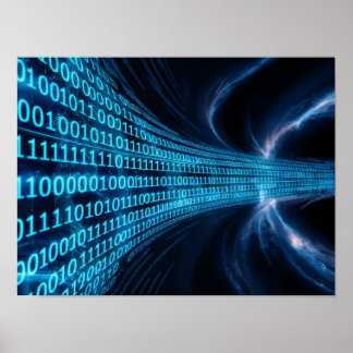 Blauwe binaire code matrix op computerscherm poster