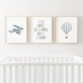 Blauwe Biplane Hete Luchtballon Reizen Kinderkamer Muurkunst Sets