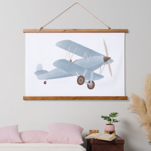 Blauwe Biplane Nursery Decor Hanging Tapestry Hangend Wandkleed (Slaapkamer)