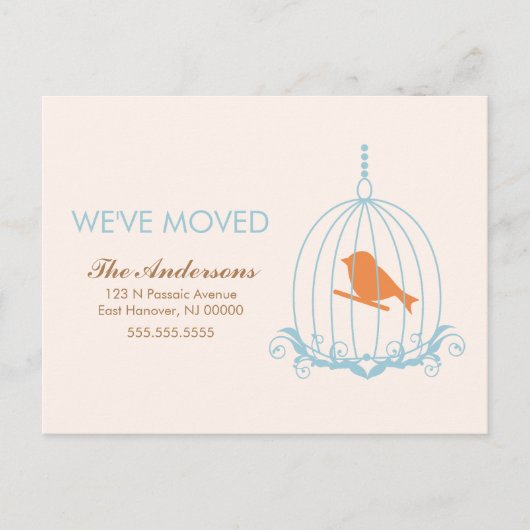 Blauwe Birdcage-berichten Aankondigingskaart (Voorkant)