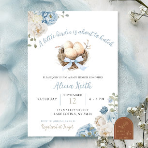 Blauwe Birdie Jongen Baby Shower Uitnodiging