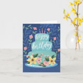 Blauwe Birthday Cake Birthday Wenskaart Kaart (Gele Bloem)