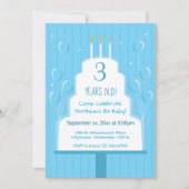 Blauwe Birthday Cake en ballonnen | Uitnodiging (Voorkant)
