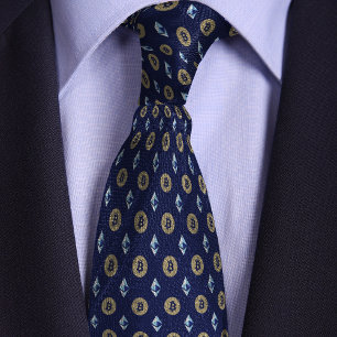 Blauwe Bitcoin Ethereum Crypto-pictogrammen Stropdas