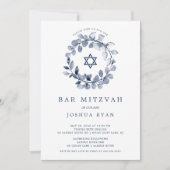 Blauwe Blad Bar Mitswa Uitnodiging (Voorkant)