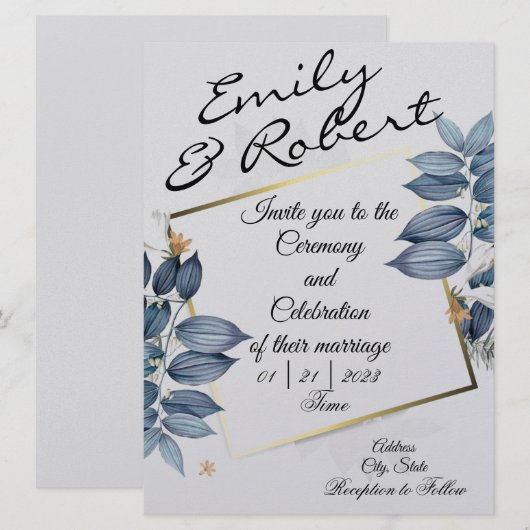 Blauwe Blad Trouw Uitnodigingen (Voorkant / Achterkant)
