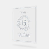 Blauwe Bladborst Monogram Trouwtafel Nummer Acryl Bord (Hoek)