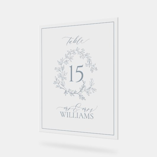 Blauwe Bladborst Monogram Trouwtafel Nummer Acryl Bord (Hoek)