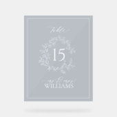 Blauwe Bladborst Monogram Trouwtafel Nummer Acryl Bord (Voorkant)