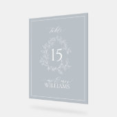 Blauwe Bladborst Monogram Trouwtafel Nummer Acryl Bord (Hoek)