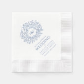 Blauwe bladcirkel monogram kunst bruiloft aangepas servet (Voorkant)