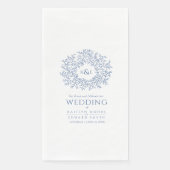 Blauwe bladcirkel monogram kunst bruiloft aangepas servet (Voorkant)