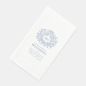 Blauwe bladcirkel monogram kunst bruiloft aangepas servet (Hoek)