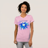Blauwe bladen op roze design t-shirt (Voorkant volledig)