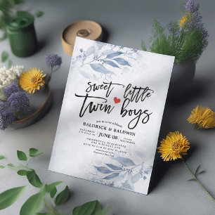 Blauwe bladeren Baby shower met een kleine tweelin Kaart