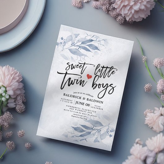 Blauwe bladeren Baby shower met een kleine tweelin Kaart