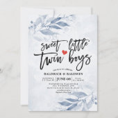 Blauwe bladeren Baby shower met een kleine tweelin Kaart (Voorkant)