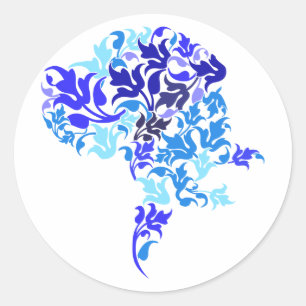 Blauwe bladeren Dogge Ronde Sticker