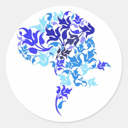 Blauwe bladeren Dogge Ronde Sticker (Voorkant)