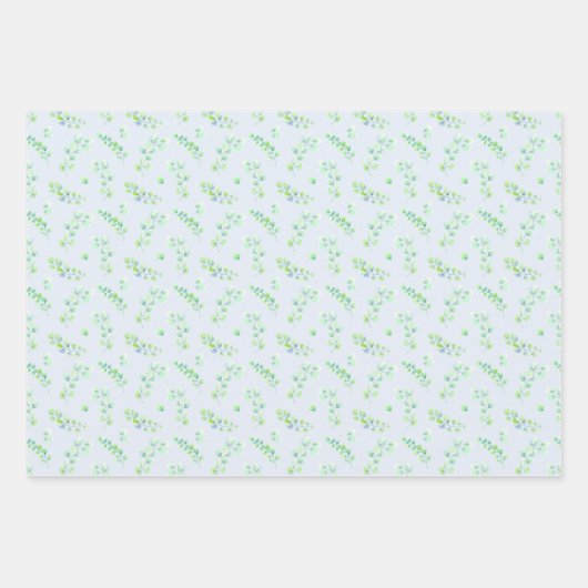 Blauwe bladeren en bloemen Blauwe Groen Inpakpapier Vel (Voorkant 3)