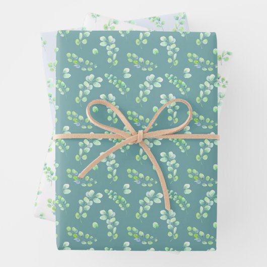 Blauwe bladeren en bloemen Blauwe Groen Inpakpapier Vel (In situ)