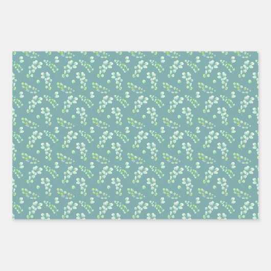 Blauwe bladeren en bloemen Blauwe Groen Inpakpapier Vel (Voorkant)