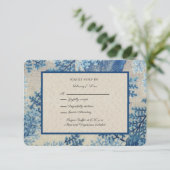 Blauwe bladeren en grijze linen Covid-19 RSVP Kaartje (Staand voorkant)