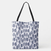 Blauwe bladeren en roze monogram tote bag (Achterkant)