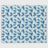 Blauwe bladeren en witte bloemen naadloos patroon cadeaupapier (Vlak)